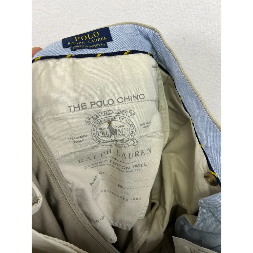 Preppy Old Money Polo Ralph Lauren Mens 32x32 Tan Stretch Straight Fit Chinos